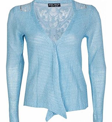 Juliets Kiss Womens Blue Crochet Back Slub Cardigan Ladies (10 - Blue)