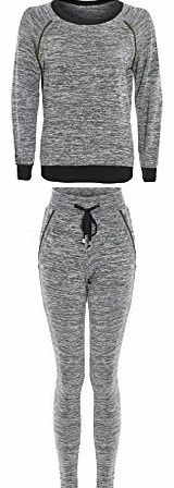 Womens Grey Marl Studded Jumper / Jogger Tracksuit Set Ladies