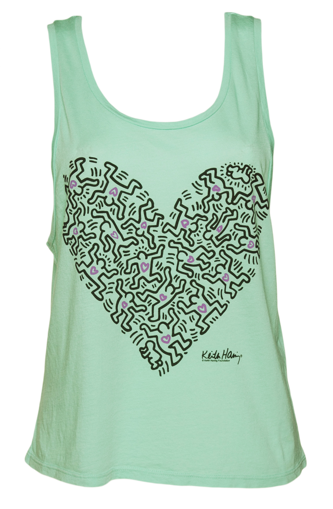 Ladies Aqua People Heart Keith Haring Cropped