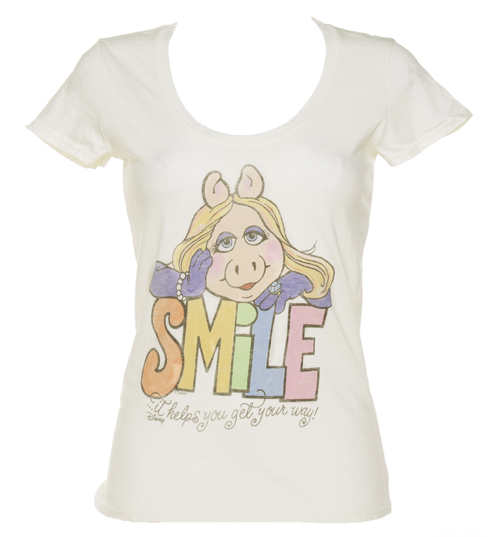 Ladies Miss Piggy Smile Muppets Scoop Neck