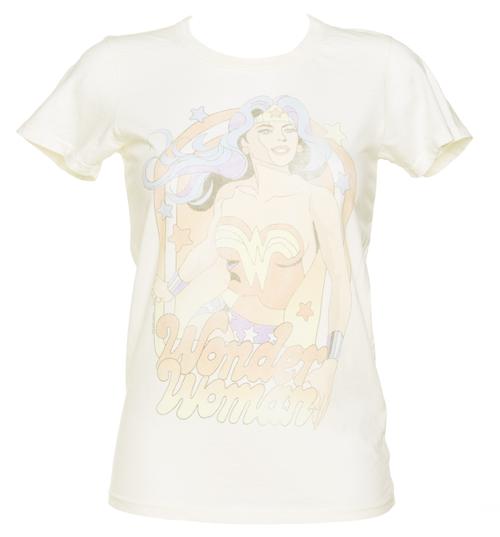 Ladies Off White Vintage Print Wonder Woman