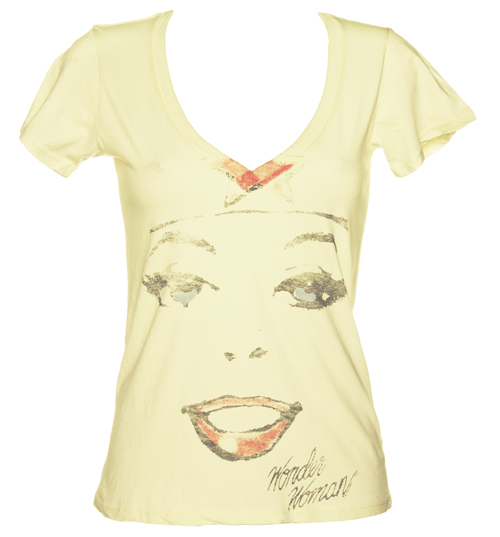 Ladies Wonder Woman Face V-Neck Black Label