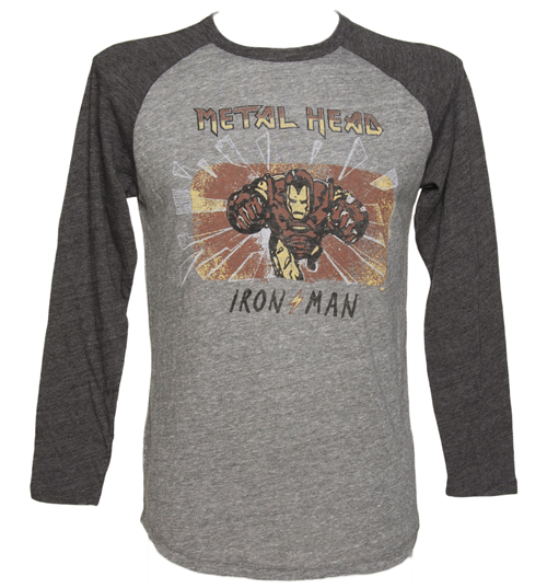 Mens Grey Triblend Iron Man Baseball Top