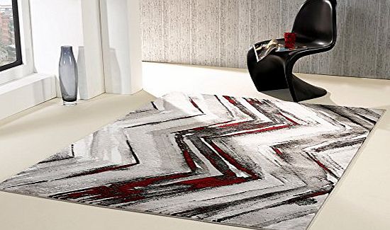 Just Contempo Hand Painted Inspired ZigZag Chevron Retro Rug - Small Medium Large Black Red 120x170cm (40``x57``)