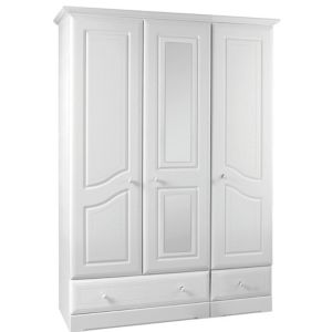 Kingstown Rocco White 3 Door 2 Drawer Mirror Wardrobe