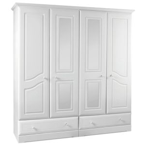 Kingstown Rocco White 4 Door 2 Drawer Mirror Wardrobe