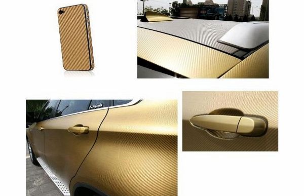 KINGZER  12``x 50`` GOLDEN CARBON FIBER VINYL AUTO CAR WRAP SHEET ROLL FILM STICKER