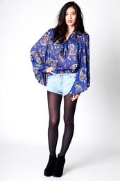 Kira Paisley Print Statement Sleeve Blouse