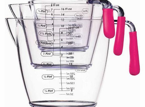 Kitchen Craft 3-Piece Colourworks Acrylic Measuring Jug Set, Pink