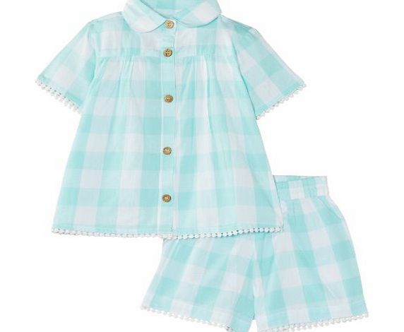 Kite Girls Pretty Check Short Sleeve Pyjama Set, Blue (Aqua/White), 3 Years