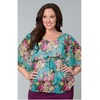 Kiyonna Chantal Chiffon Blouse In Aqua Rose Print