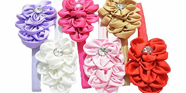 Kobwa TM) 6Pieces Baby Girls Elastic Headband Hairband Flower Hair Accessories With Kobwas Keyring