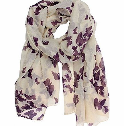 Kobwa TM) Beige Charming Elegant Lady Butterfly Print Soft Long Scarf Wrap Shawl With Kobwas Keyring