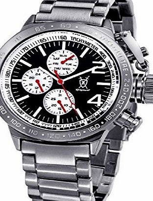 Konigswerk Mens Designer Watch Gun Metal Bracelet Large Dial Multifunction Day Date Konigswerk AQ202510G