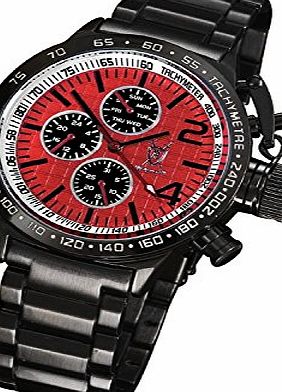 Konigswerk Mens Watch Black Metal Bracelet Red Dial Big Face Multifunction Day Date Tachymeter Konigswerk AQ101106G