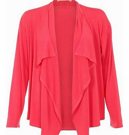 Krisp Womens Asymmetric Waterfall Open Plain Jersey Cardigan Long Top Cover Up Shrug (Coral,12)