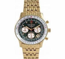 Krug Baumen Air Traveller Green Dial Gold Plated