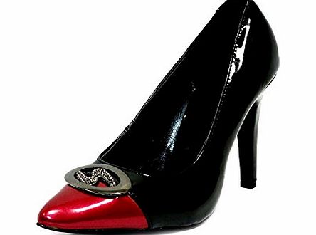 Ktc NEW LADIES WOMENS STILETTO HIGH HEEL COURT SHOES SIZE 5 - Black amp; Red