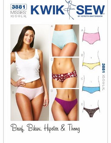 KWIK-SEW PATTERNS KWIK - SEW PATTERNS K3881 Size Extra-Small - Small - Medium - Large - Extra-Large Panties, Pack of 1, White