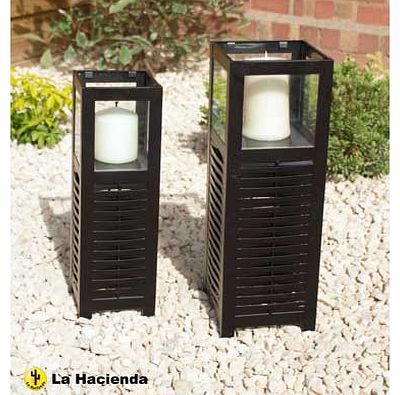 Rattan Effect Garden Lanterns Twin