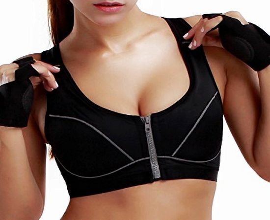 La Isla Womens Level 3 High Impact Front Zipped Cross Back Wirefree Sports Bra Black 34 D