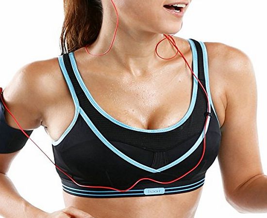 La Isla Womens Level 3 Racer Back Wirefree Ultimate Gym Active Sports Bra Black amp; Blue 34 C