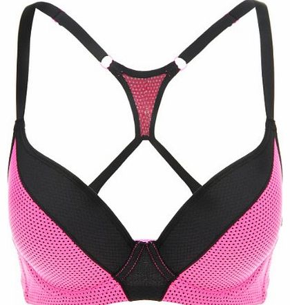 La Isla Womens Push Up Racer Back Cool Comfort Run Sports Bra Hot Pink 36 C