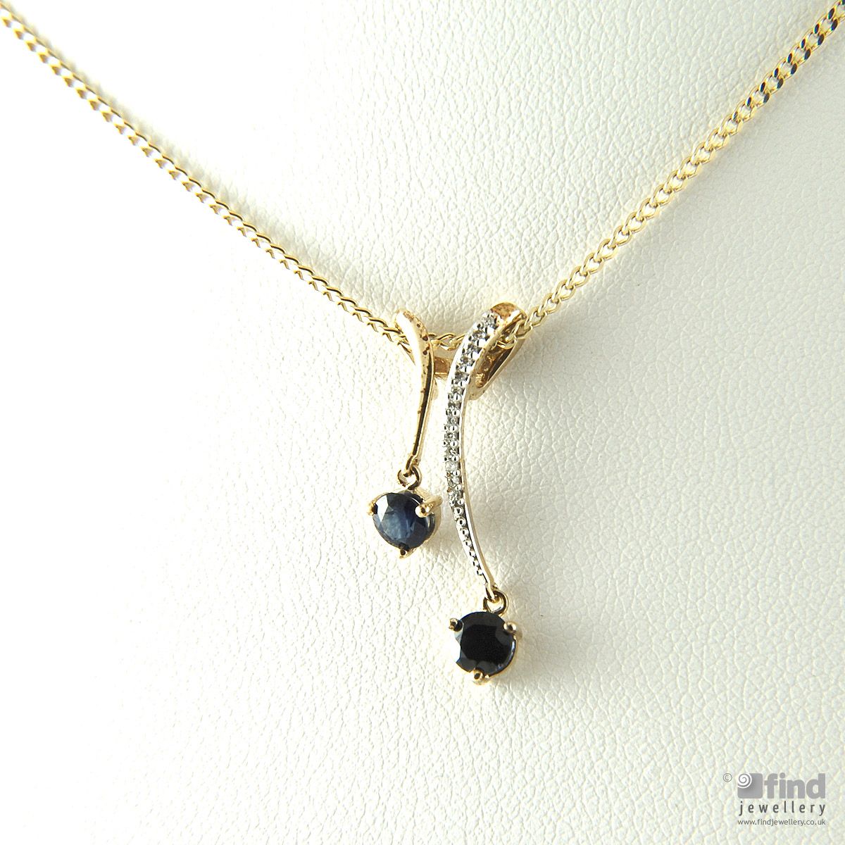 9ct Gold Sapphire and Diamond Drop Pendant