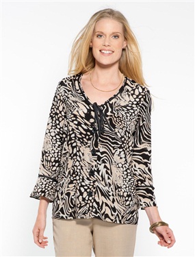 Animal Print Blouse with V Neck