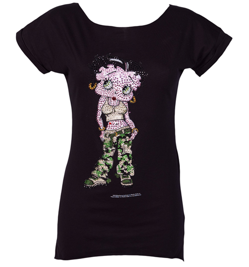 Betty Boop Diamante Army Oversized T-Shirt