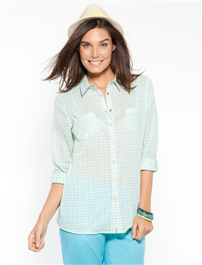 Long-Sleeved Gingham Check Blouse