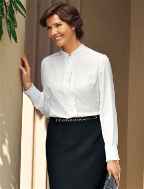 Ladies Mandarin Collar Pleat Front Blouse