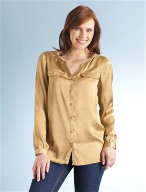 Ladies Open Neck Collar Pocket Blouse