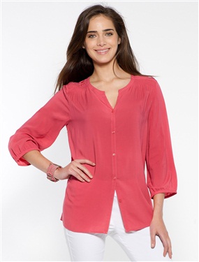 Ladies Plain Smocked Detail Blouse