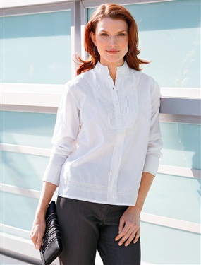 Ladies Pleat Front High-Neck Blouse