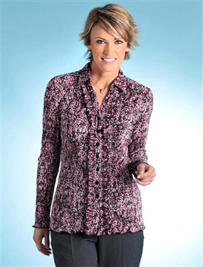 Ladies Printed Crinkle Knit Blouse