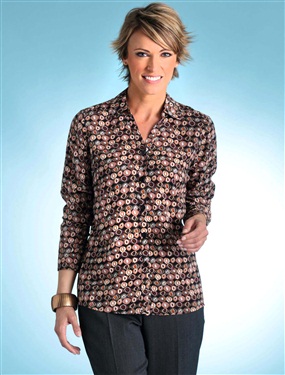 Ladies Retro Print Shirt Style Blouse