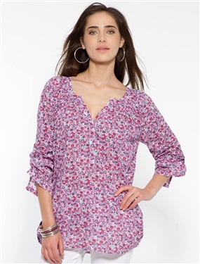 Ladies Round Neck Floral Print Blouse