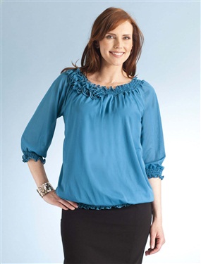 Ladies Ruched Scoop Neck Blouse