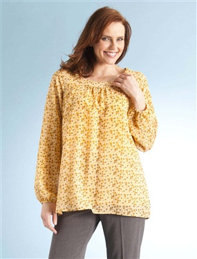 Ladies Sheer Tunic Style Printed Blouse with