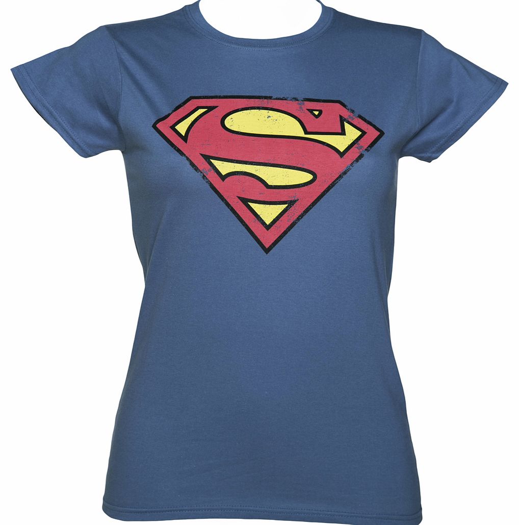 Vintage Blue Distressed Superman Logo DC