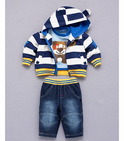 Three Piece Boys Dog Stripe Hoodie Top