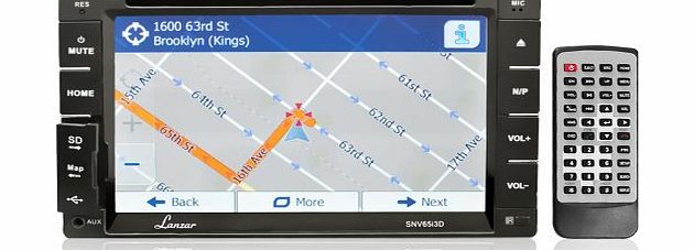 Lanzar SNV65I3D 6.5 inch Double DIN In Dash Touch-Slide Control Screen TFT/LCD Monitor with DVD/CD/MP3/MP4/SD/AM-FM/RDS/3D UI/ Bluetooth and Screen Dial Pad Built-In GPS/TTS