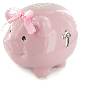 Bless This Child Musical Piggy Bank Pink