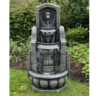 Lion` Head Twin Pedestal Water Feature