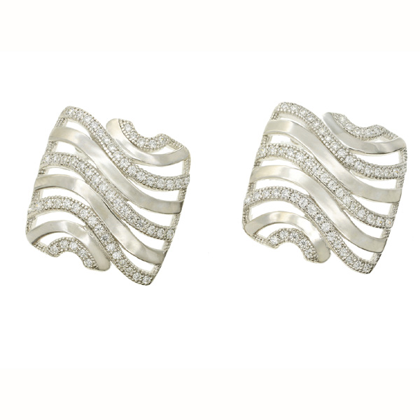 Large Square Sterling Silver Earrings with CZ