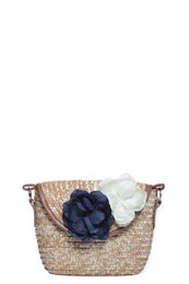 flower corsage straw cross body bag