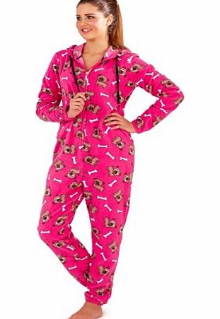 LD Outlet KIDS CHILDRENS TEEN ONESIES FULL LENGTH FLEECE ONESIE HOODED ALL IN ONE JUMPSUIT BATHROBE DOG 7 - 8 YEARS