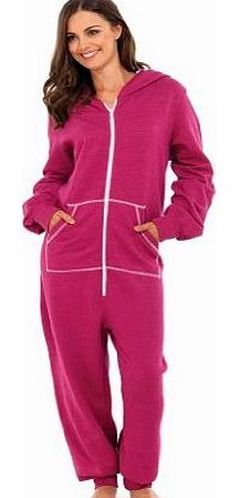 LD Outlet WOMENS HOODIE ONESIE FULL LENGTH FLEECE ONESIES HOODED ALL IN ONE JUMPSUIT BATHROBE PYJAMAS GIRLS LADIES PINK SIZE MEDIUM-LARGE