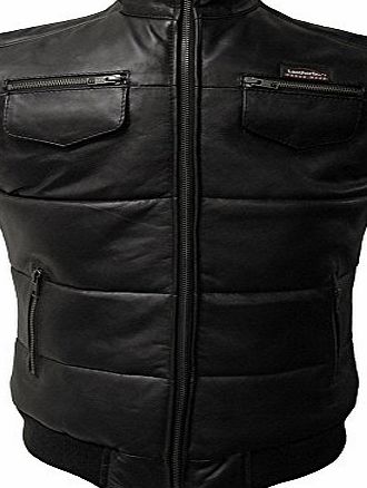 Leatherbox Childrens Genuine Leather Padded Bodywarmer Gilet Waistcoat Multipocket Jacket - Black - Ages 12-14(34)